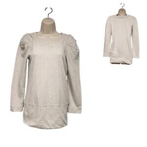 BCBGENERATION Wool Blend Ivory Cable Ruffle Shoulder Tunic Sweater XS